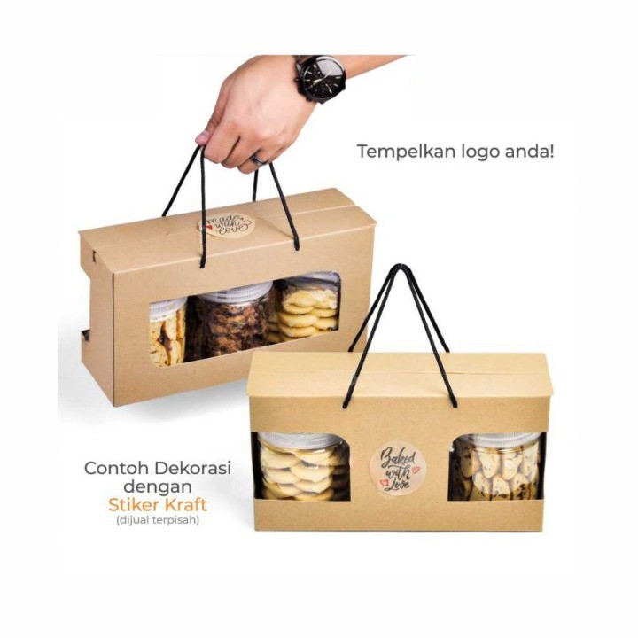 

10 Pcs Kardus Tenteng Toples Tabung Jar 600ml isi 3 Box Kemasan Kue Kering Packaging Hampers