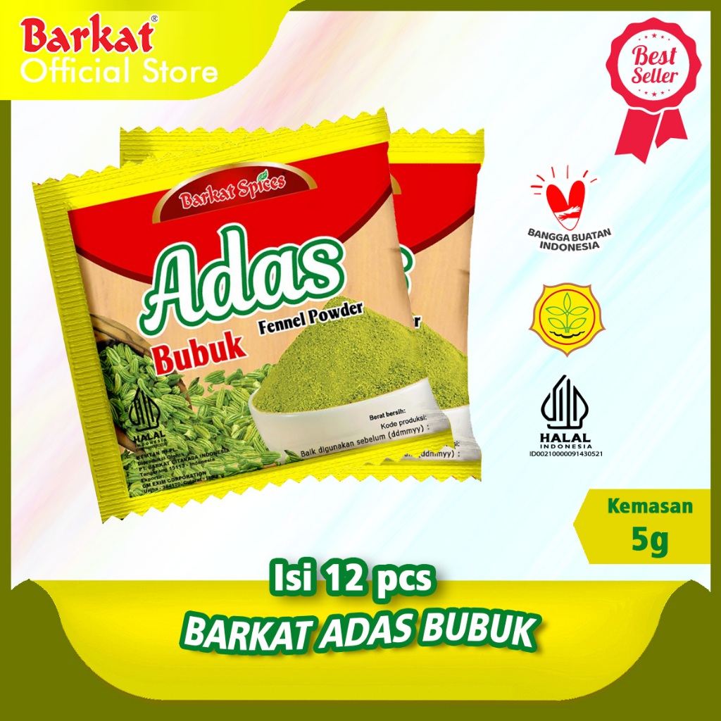 

Barkat Adas Bubuk 5 gram Harga 12 Pcs 100% Rempah Asli Sejak 1939