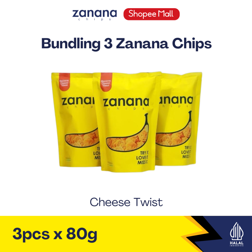

Zanana Chips Paket Cheese Twist 3 pcs | Keripik Pisang Bumbu Tebal dan Renyah