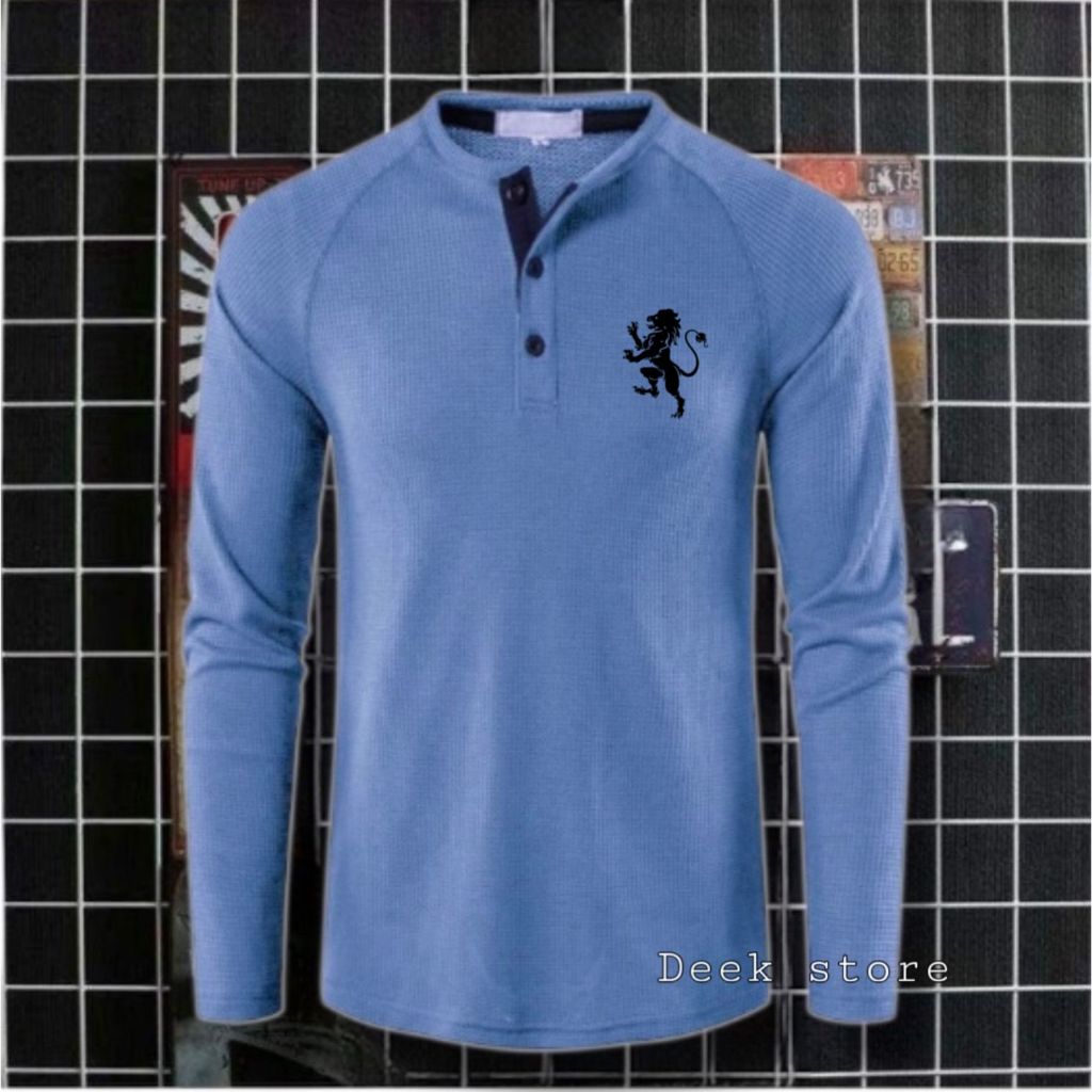 KAOS KANCING WAFFLE PRIA TERBARU/KAOS KANCING PANJANG WAFFLE SABLON/KAOS KANCING WAFFLE PREMIUM TERL