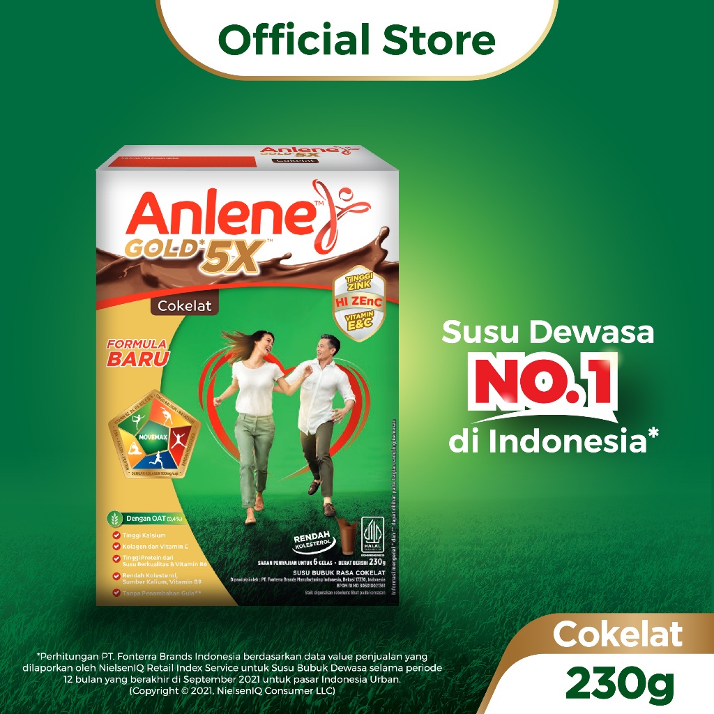 

Anlene Gold 5X Susu Bubuk Dewasa Cokelat 230g - Nutrisi Tinggi Kalsium Untuk Tulang, Sendi, dan Otot