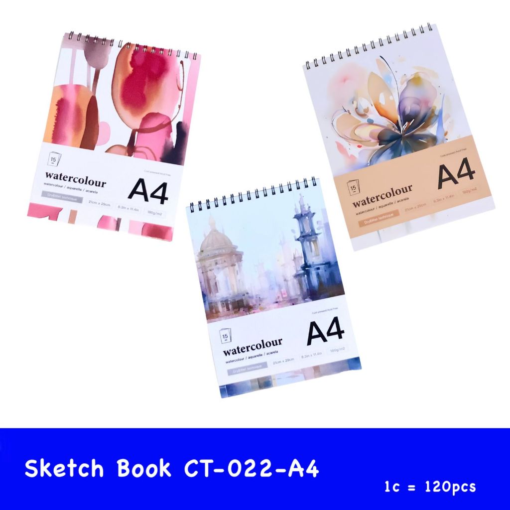 

water color book cold press ring ukuran a4 ( 21 x 29 cm) ring kawat ( dry & wet technique) isi 15 lembar 180 gsm davies