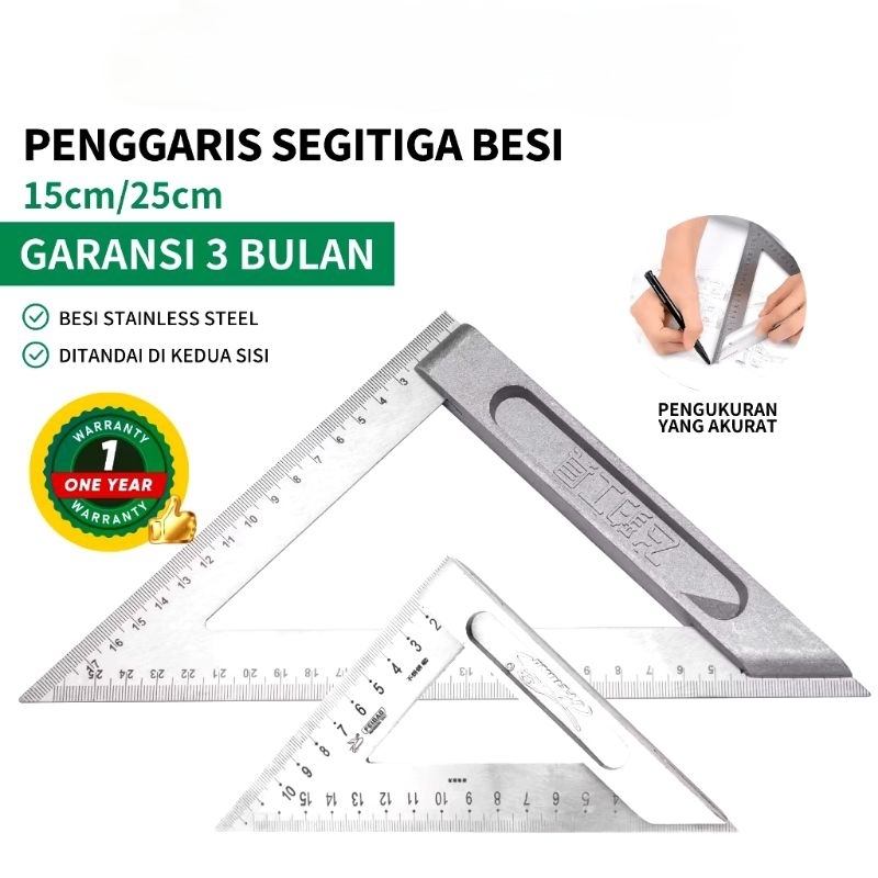 (42-3091) Penggaris Segitiga Siku Besi / Steel Triangle Ruler