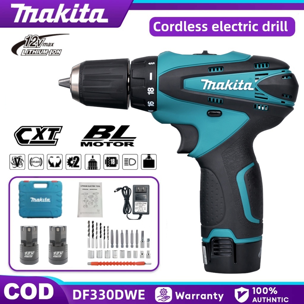 【100% Jepang Asli】 Makita DF330DWE Cordless Bor 12V Lithium Bor Baterai Bor Bor Pengantar Bor Nirkab