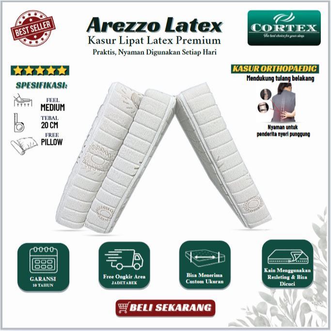 Kasur Lipat Latex Arezzo 20cm - Awet, Nyaman, & Banyak Ukuran (80x200 - 180x200)