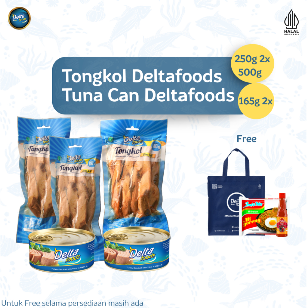 

DeltaFoods - Tongkol 250gram dan Tuna Deltafoods Bundling 2 + Tongkol 500gram 1