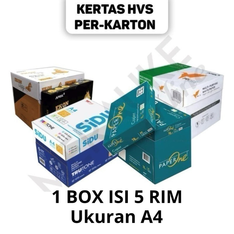 

(1 BOX) Kertas HVS A4 70 75 gsm PER-KARTON / BOX isi 5 RIM - SIDU Paperone PP Lite Aone Maxi Brite Kertas print Fotocopy