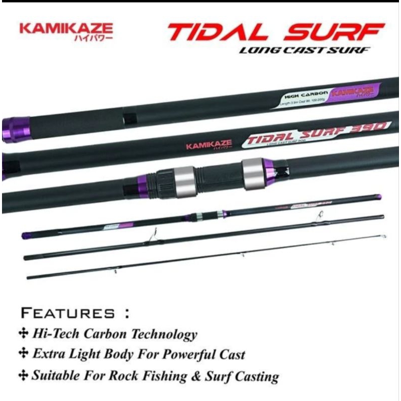KAMIKAZE Joran Spinning TIDAL SURF Hi-Carbon Blank Material Joran Pancing Sambung 3,Untuk Rock Fishi