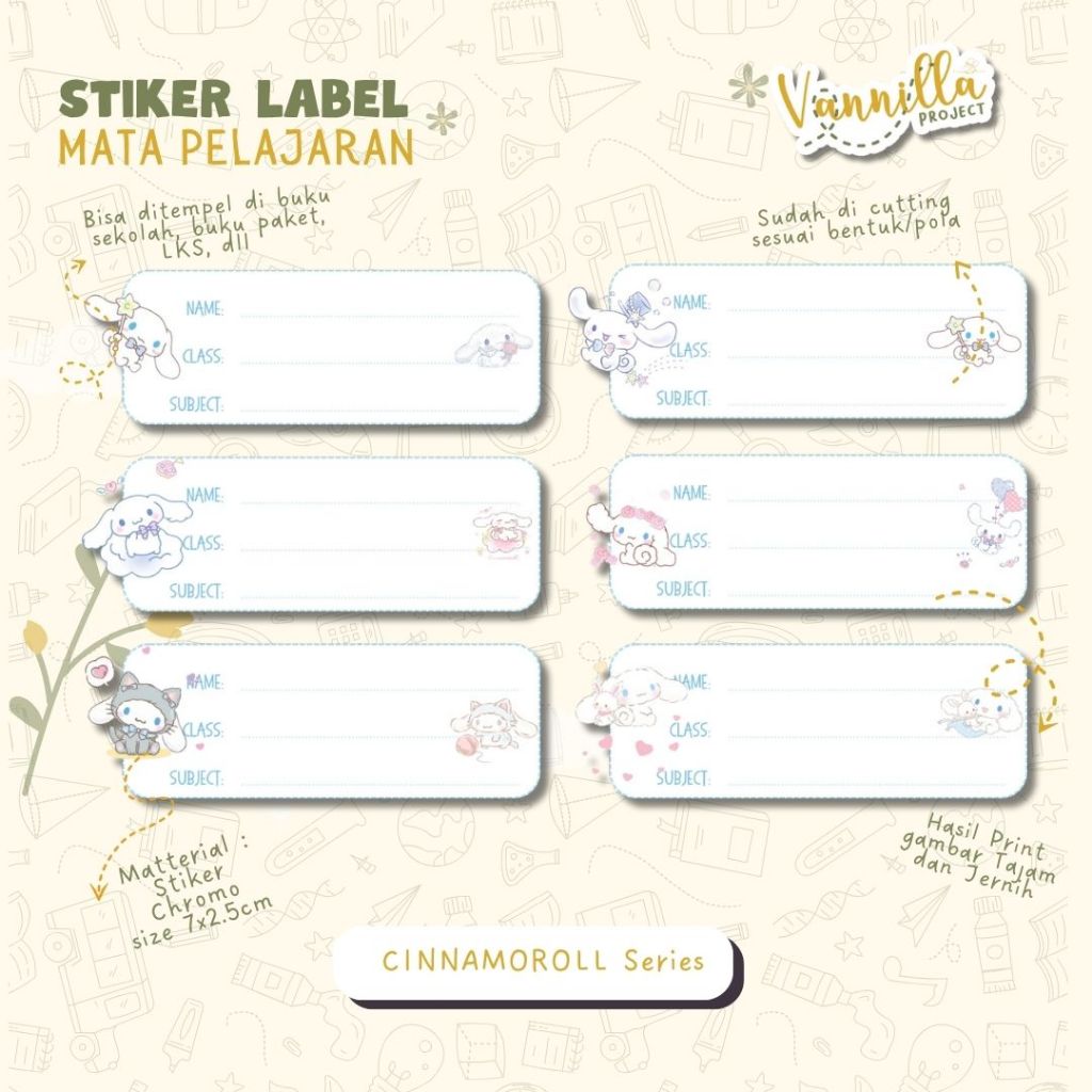 

30pcs Stiker Mata Pelajaran POCHACCO SANRIO Stiker Buku Sekolah