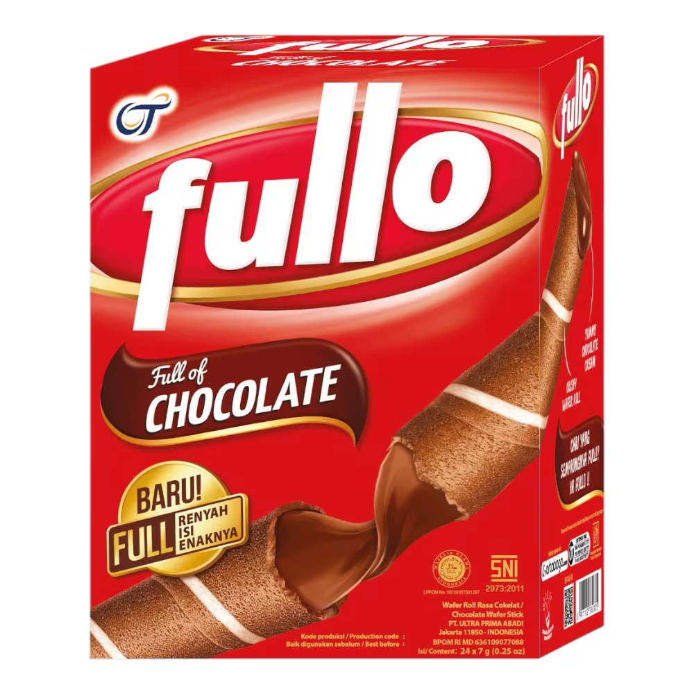 

FULLO WAFER ROLL COKLAT VANILA BOX DUS 24 PCS X 7 GR CEMILAN RINGAN ANAK HALAL FULO