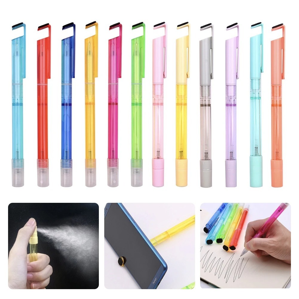 

Brutfuner Pena Semprot 4in1 Portable Refillable Gel Pen Black Ink Spray Bottles Phone Holder Stand Cleaning Office School Writing