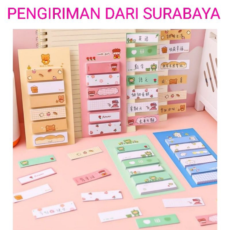 

Mini Memo Lucu 6 in 1 / Sticky Notes Label Karakter /Penanda Buku Stick / Stationery Tempelan Kertas