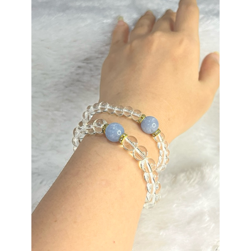 Gelang Batu Alam Zhao Lusi Aquamarine dan clear quartz