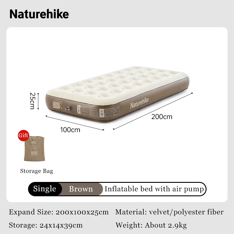 KASUR TIUP GLAMPING BUILT-IN PUMP INFLATABLE BED NATUREHIKE CNK2550WS013