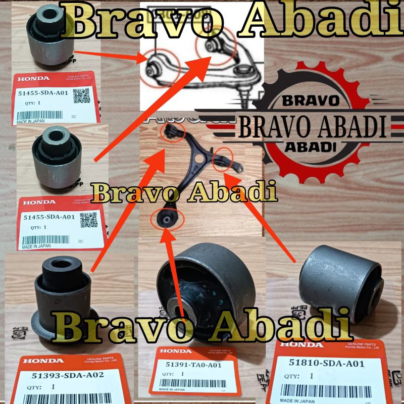 Bushing Lower Arm Depan + Upper Arm Accord Cp2 , Odyssey Rb1 Rb2 Rb3 5-Pcs