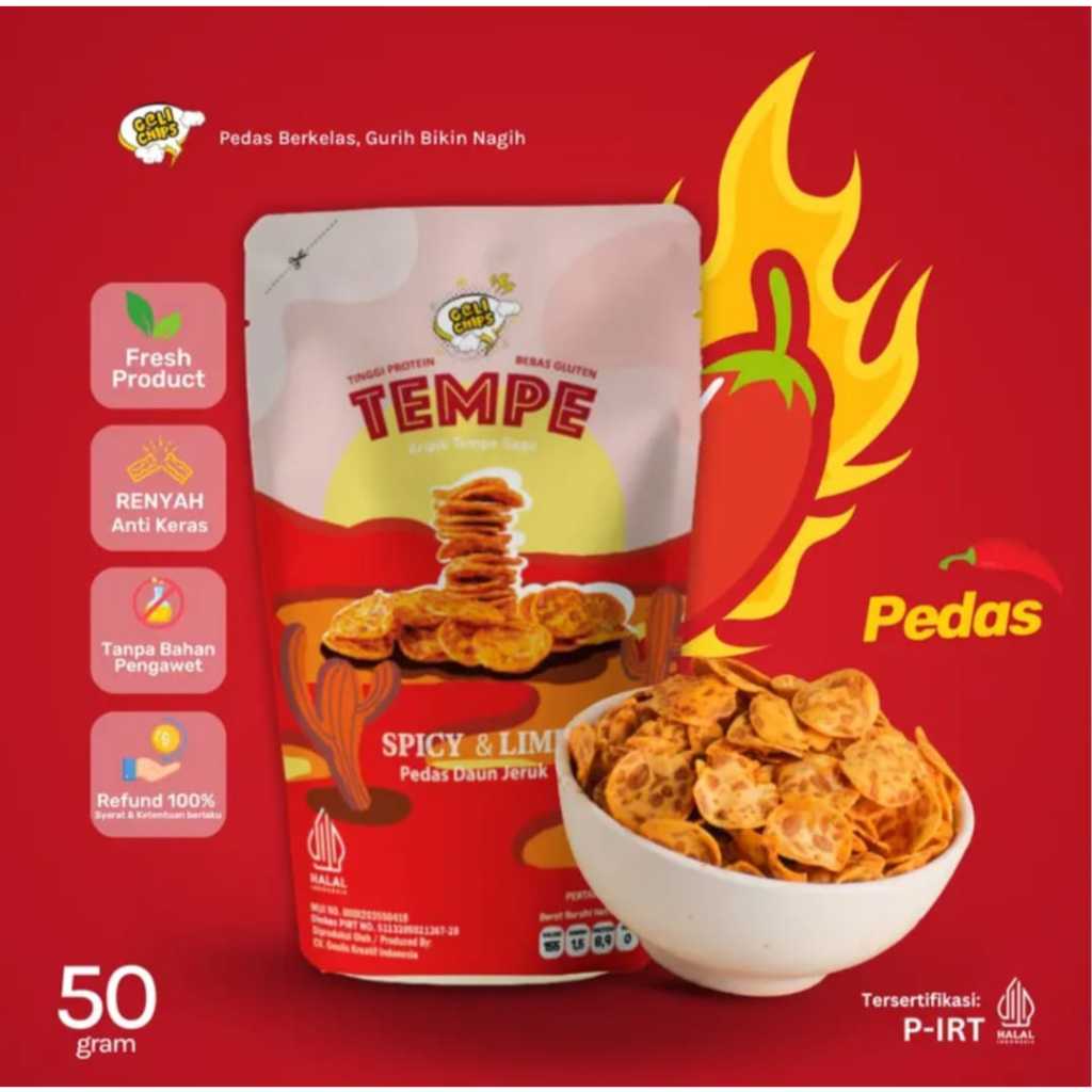 

GELICHIPS-Keripik Tempe Pedas Gurih Renyah 50gr