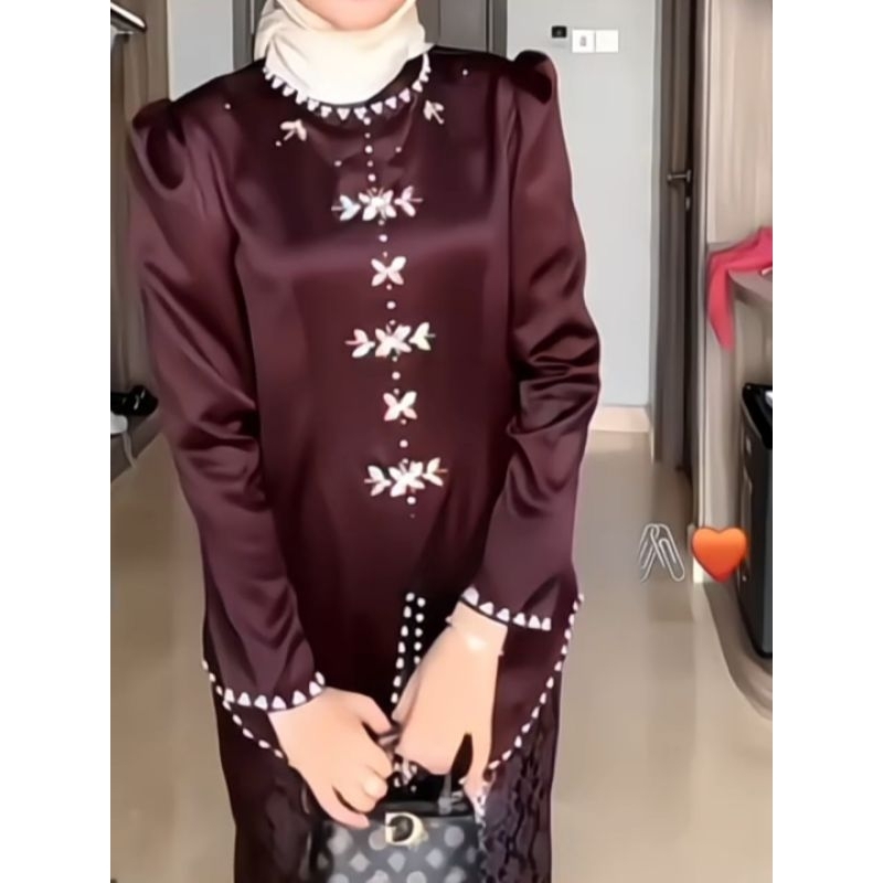 ADA JUMBO | Alana One Set Baju Kurung Melayu Rok Songket silver putih Modern Premium Termurah | Atas