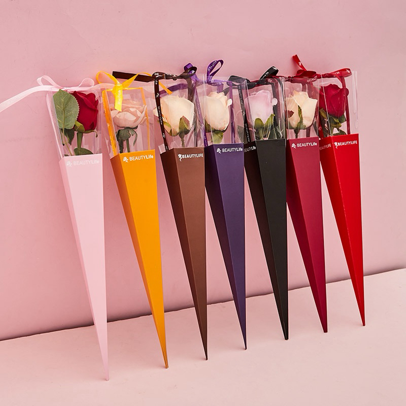 

10 PCS Single Rose Bouquet Box Flower Wrapping Mawar Roses Cone Beauty Life Buket Wisuda Anniversary
