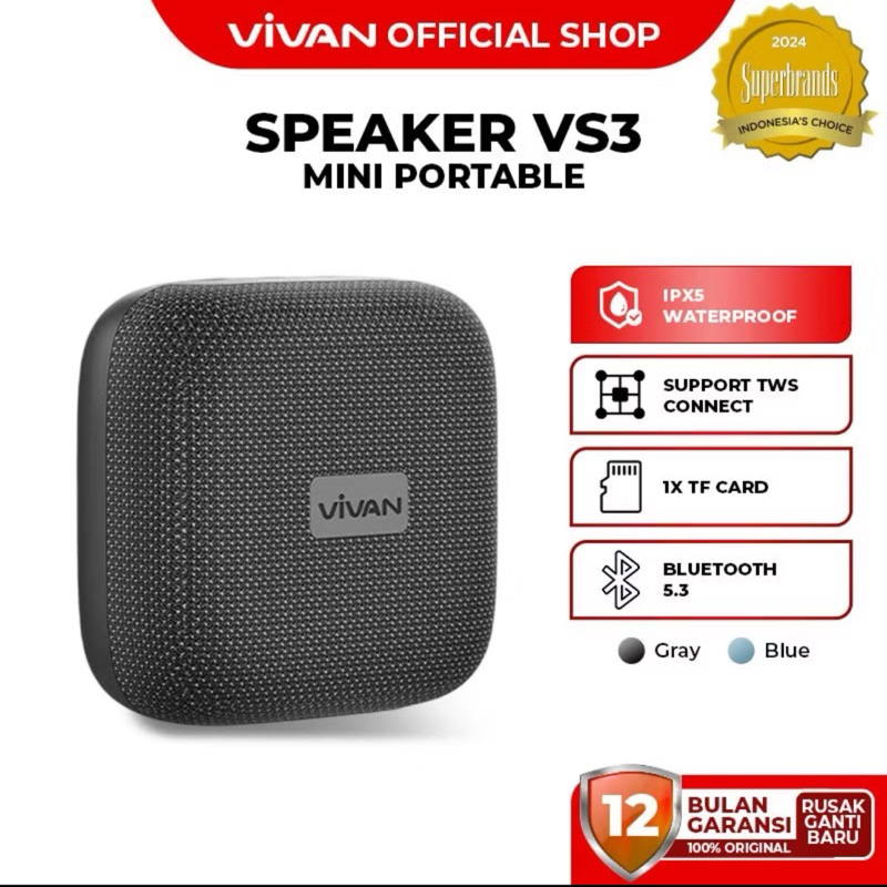 Vivan VS3 Speaker TWS Bluetooth Bass Waterprof
