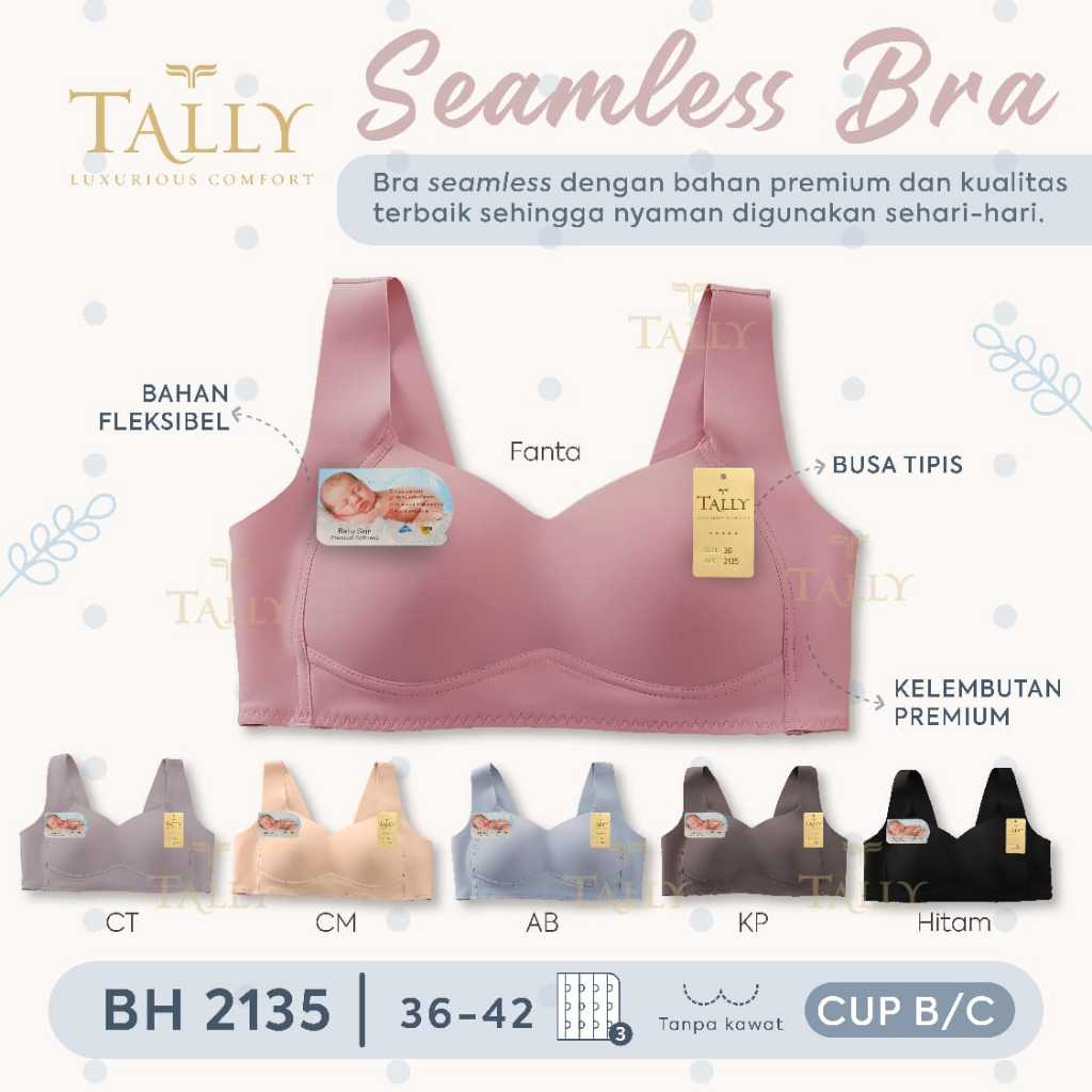 Tally Bra 2135 Seamles Full Cup Tanpa Kawat Kait 2 Bahan Baby Skin