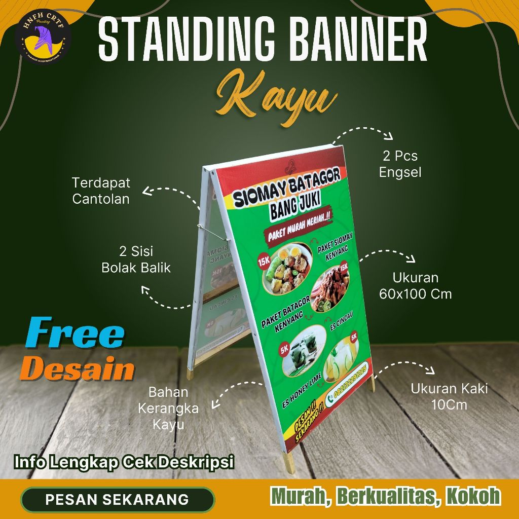 Standing Banner Bakso 2 Sisi l Standing Banner Segitiga l Standing Banner Makanan l Standing Segitig