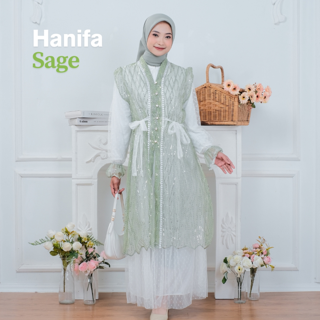 lok Raisha-Hanifah SET GAMIS INNER dan OUTER Model Kekinian Produk Gamis Brokat Terbaru