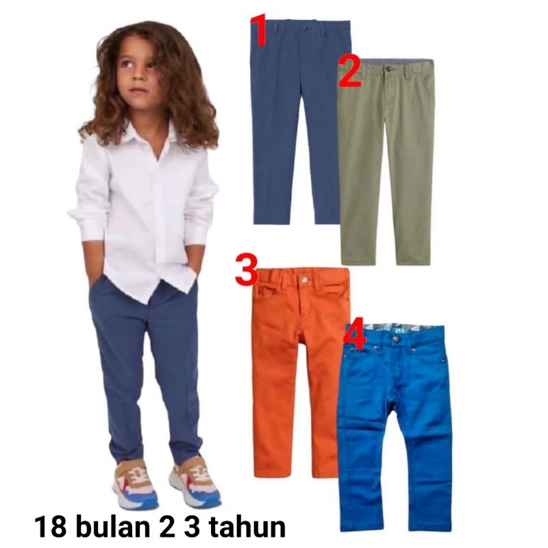 Celana panjang Chino anak bayi laki cowo HM 18 bulan 2 3 tahun hijau orange biru