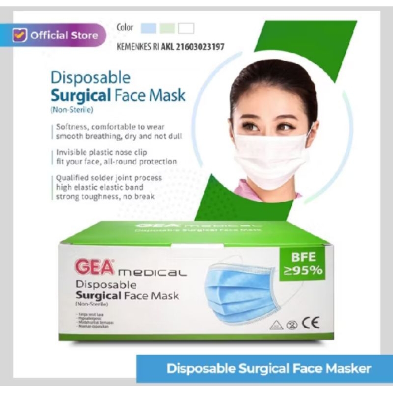 Masker medis GEA _ Medical surgical face mask 1box isi 50pcs