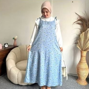 YUBI SLOOPY DRESS OVERALL JEJU OVERALL DRESS MOTIF BUNGA KOREAN STYLEV OVERALL WANITA KOREA