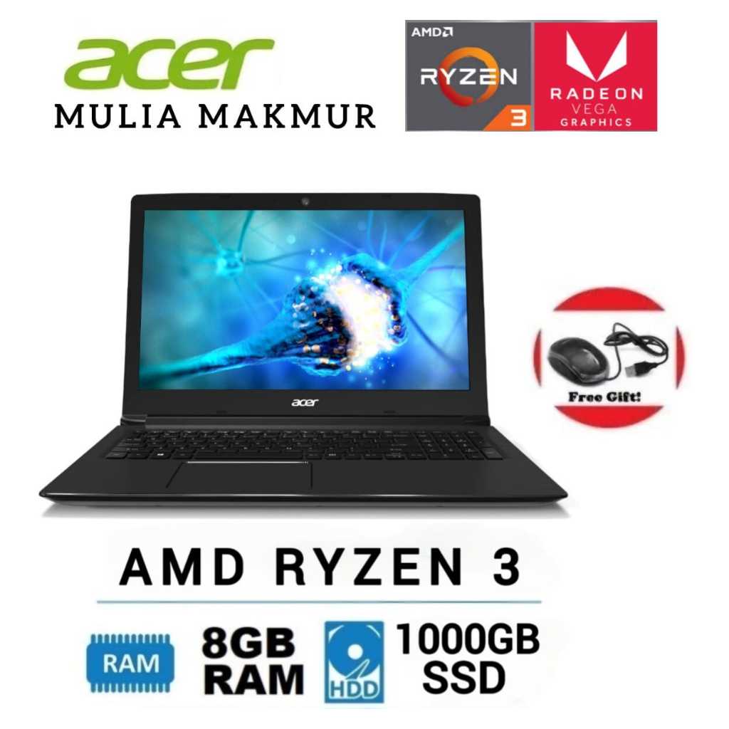Laptop ACER A315 Ryzen 3 RAM 8GB/SSD 1TB/15inch GAMING free mouse
