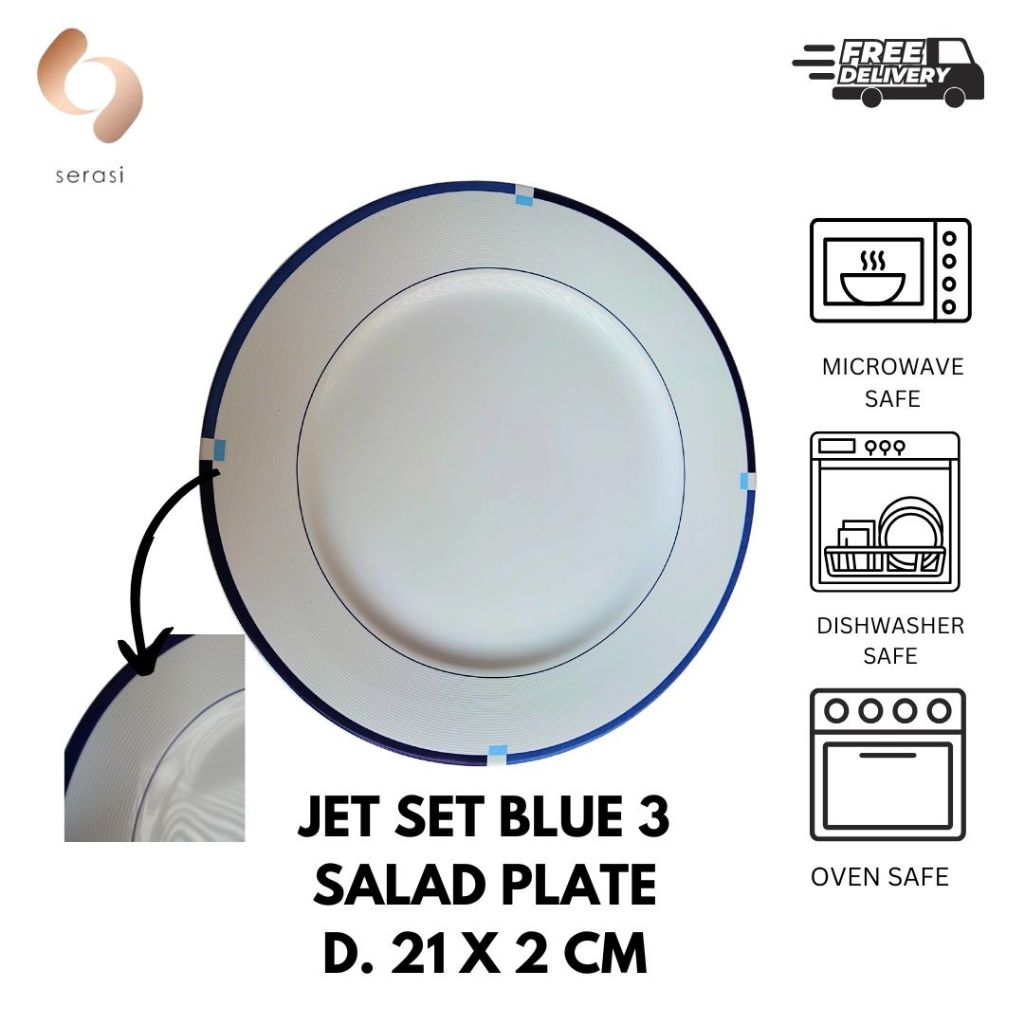 SERASI JET SET BLUE 3 SALAD PLATE - PIRING KECIL SALAD DESSERT 21CM