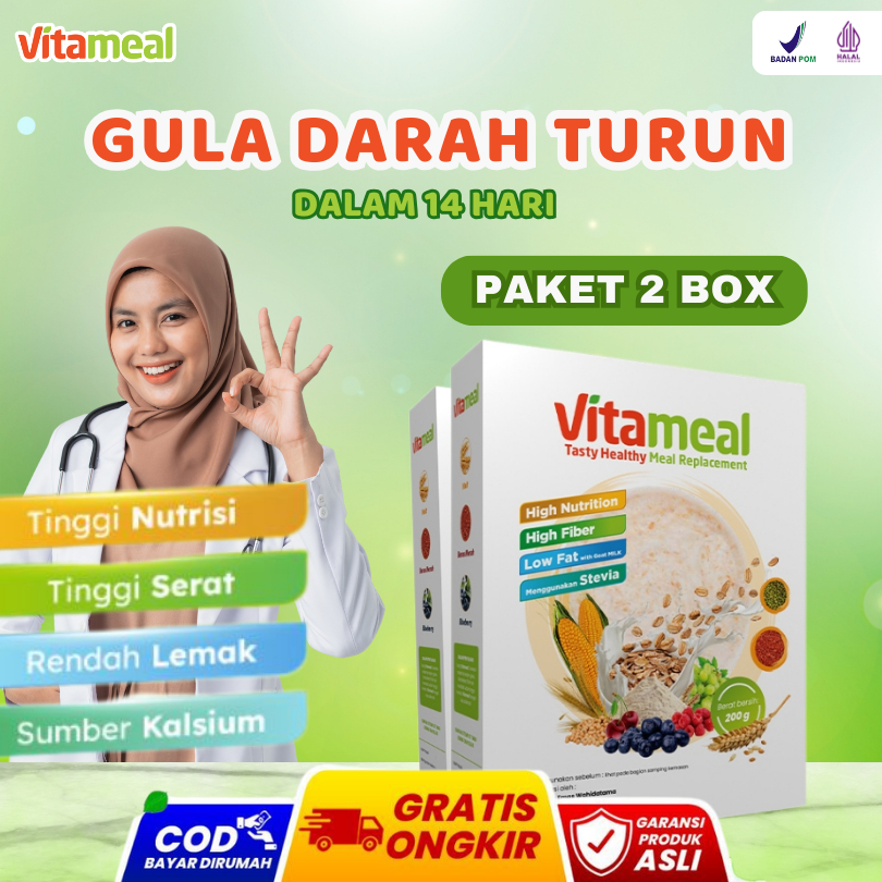 

Vitameal [2 Box] Sereal Sehat Anti Gula Darah Tinggi Kolesterol Maag Asam Lambung VITAMILK DIET
