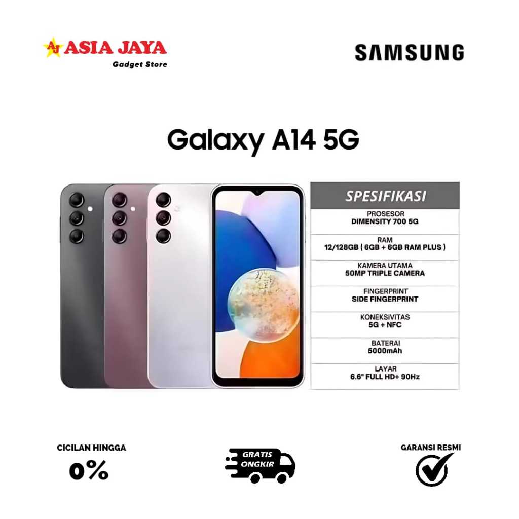 [EX DISPLAY] SAMSUNG A14 5G RAM 6/128GB [Layar 6,6inci"Dual Sim"50MP+13MP+Bterai 5000mAh] - Garansi 
