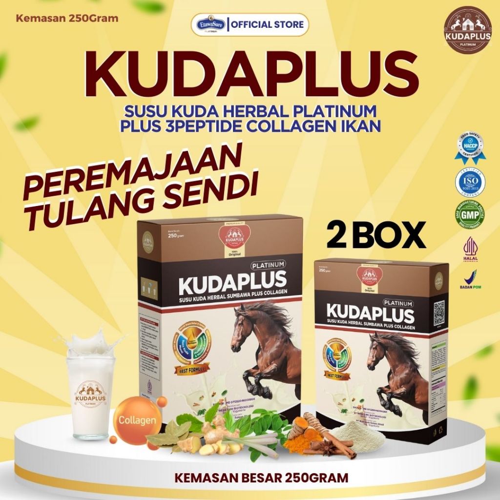 

Susu Kudaplus 100% Asli dari Padang Rumput Sumbawa Formula Tripeptida Collagen Ikan laut dalam Cepat Atasi Ashma, Batuk, Pegal Linu dan Rematik Kemasan 250gram Paket 2 Box