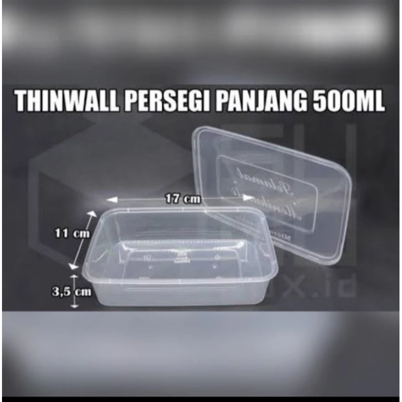 THINWALL Persegi Panjang 500 ml Dessert Box Kotak Makan Plastik isi 25 bh