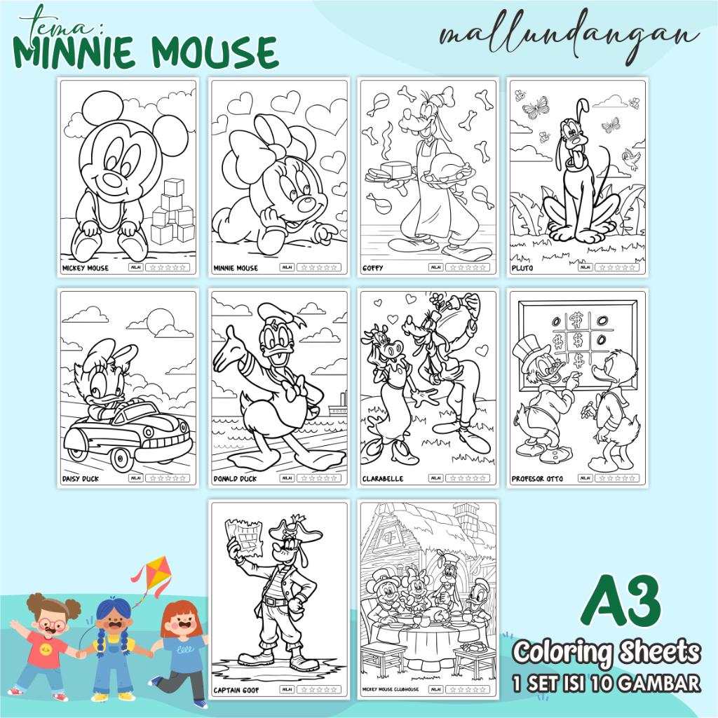 

LEMBARAN MEWARNAI ANAK A3 - TEMA MINNIE MOUSE - PAPER COLORING SHEETS FOR KIDS