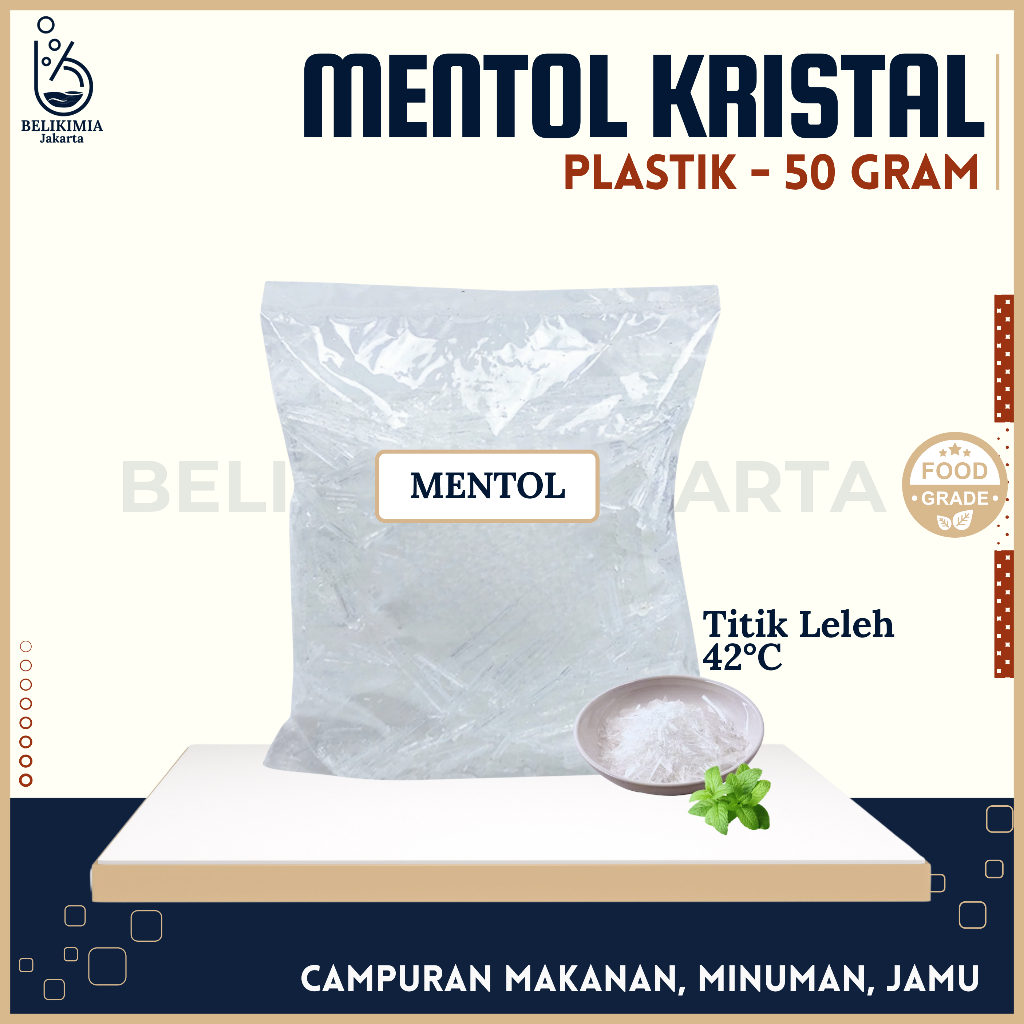 

Mentol Kristal 50 GRAM - Menthol Crystal Food Grade - Campuranan Makanan Minuman Jamu