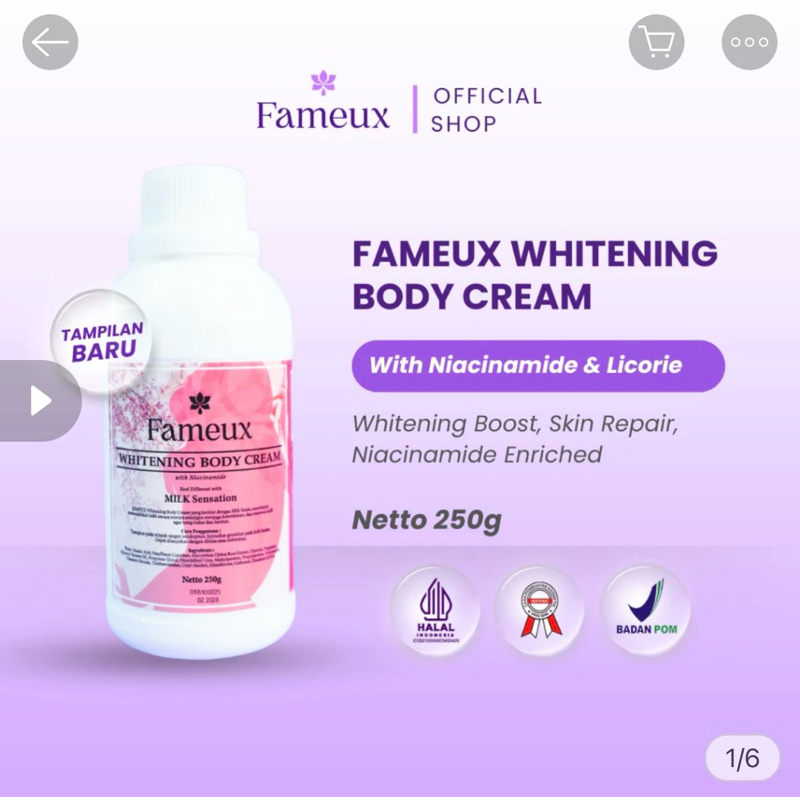 PRELOVED ORI Fameux Whitening Body Cream 250 ml | Masker Badan| Body Bleaching Memutihkan...