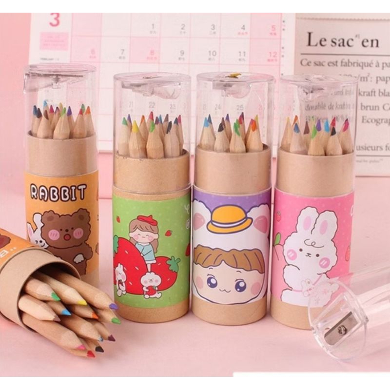 

Pensil Warna 12 IN 1 + Serutan Pensil Color Pencils Quality Pensil Warna Karakter