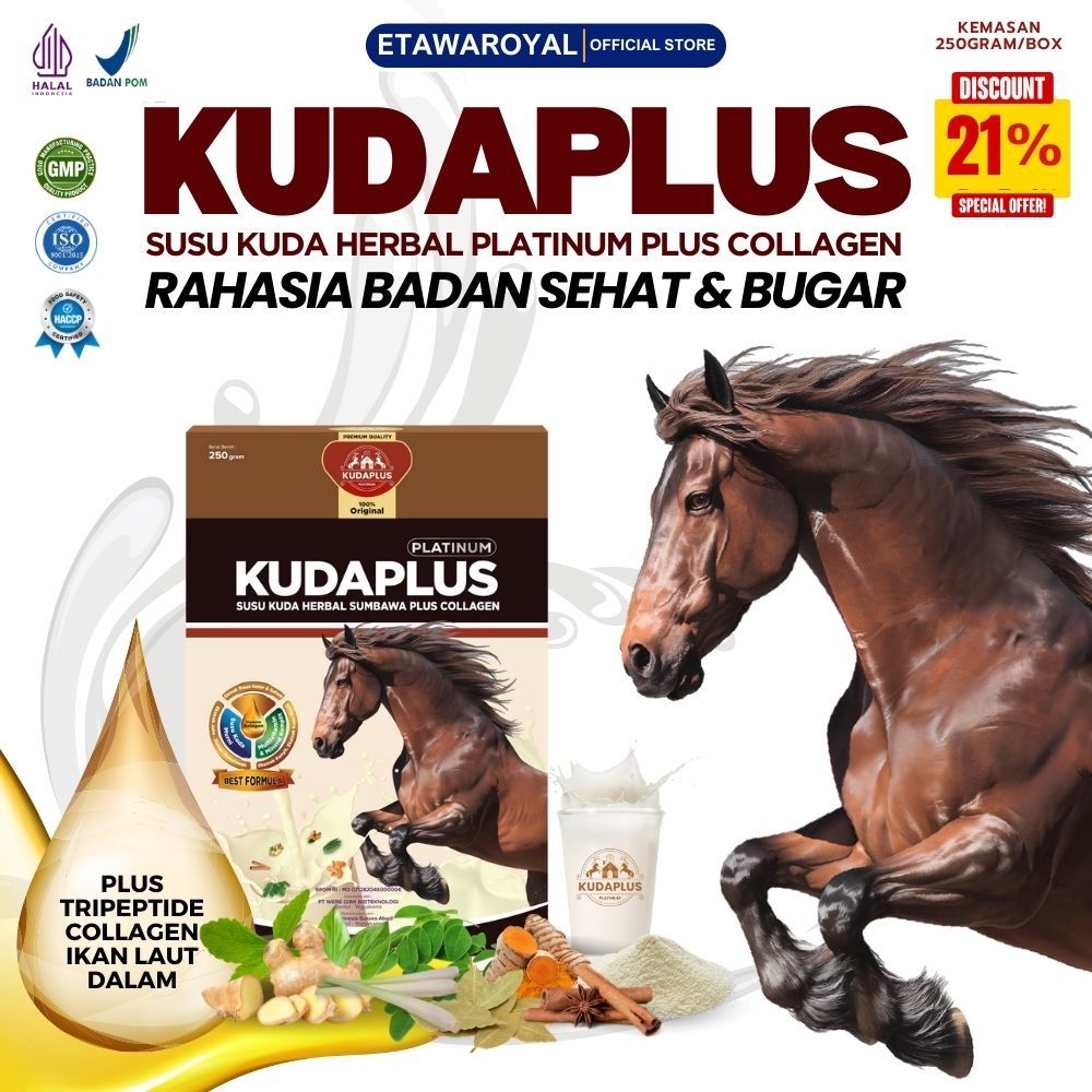 

Susu Kuda Lombok Kudaplus Herbal dengan Collagen Kudaplus 100% susu kuda liar Sumbawa Organik Paket 1 Box
