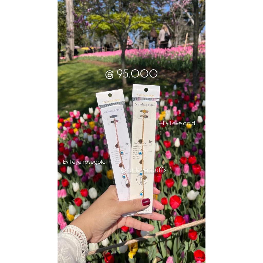 Gelang Evil Eye Turki Stainless Steel Oleh Oleh Turki Mata Biru