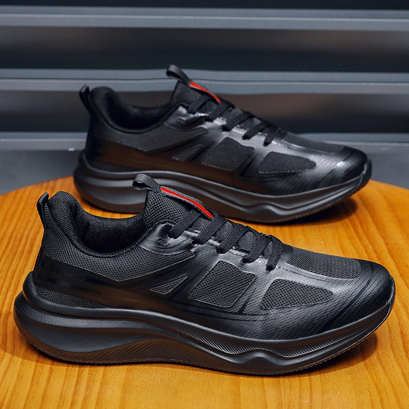 Highland Sepatu Pria Sneakers Ringan Running Sepatu Lari Cowok Kekinian Sepatu Hitam Polos ML105