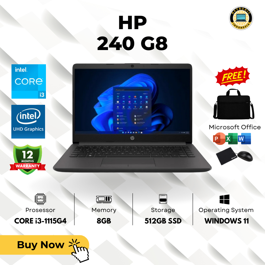 LAPTOP HP 240 G8 CORE i3-1115G4 RAM 8GB SSD 512GB 14.0" HD WIN 11