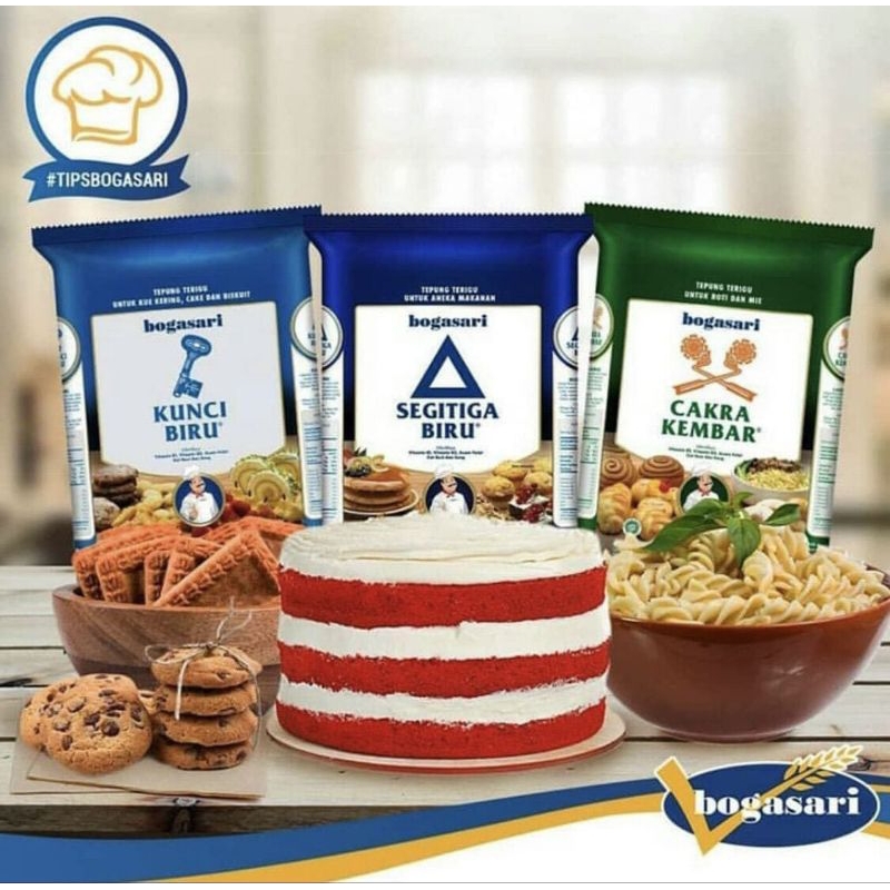 

TEPUNG TERIGU SERBAGUNA 1KG/SEGITIGA BIRU, CAKRA KEMBAR, KUNCI BIRU