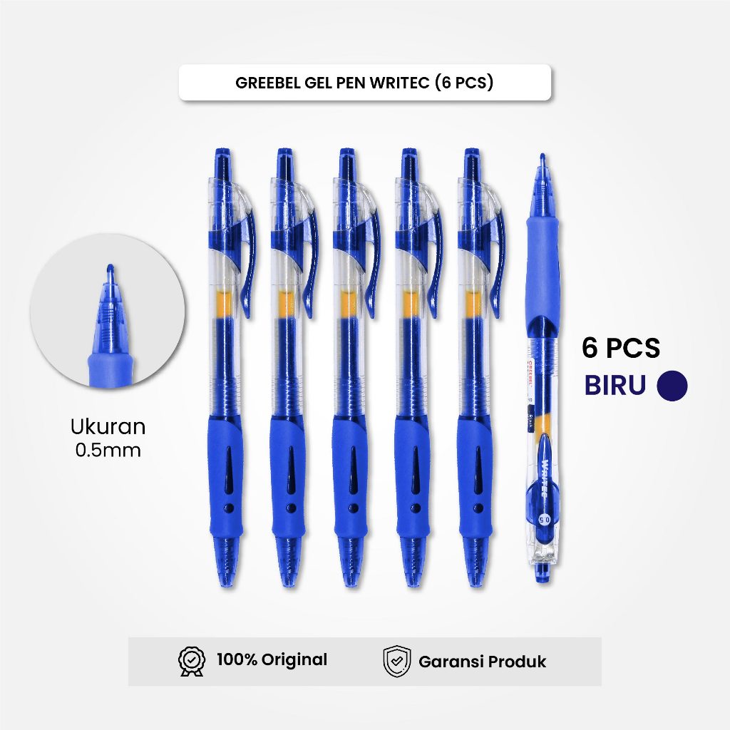 

GREEBEL Gel Pen Pulpen Pena GP-503 Writec 0.5 Biru (6PCS/SET) / Pulpen Gel Murah Grosir