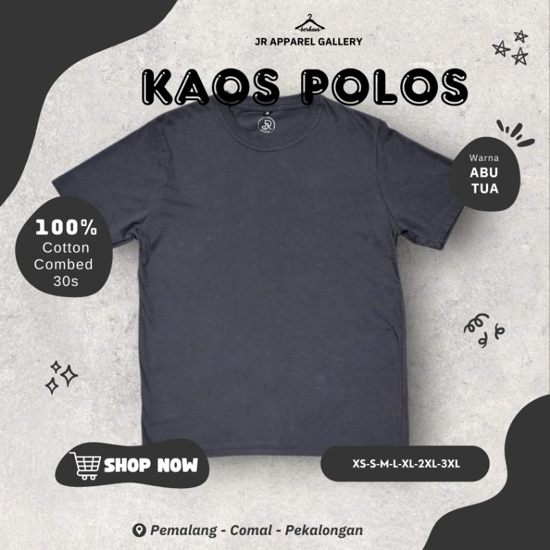 JR KAOS POLOS ABU TUA COMBED 30S UNISEX PREMIUM MURAH BAHAN DISTRO KATUN