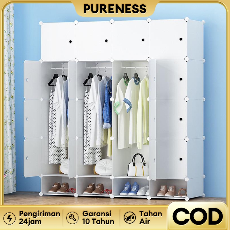 Pureness Lemari Penyimpanan Pakaian Lemari Plastik Lemari Multipintu Putih Lemari Penyimpanan Penutu