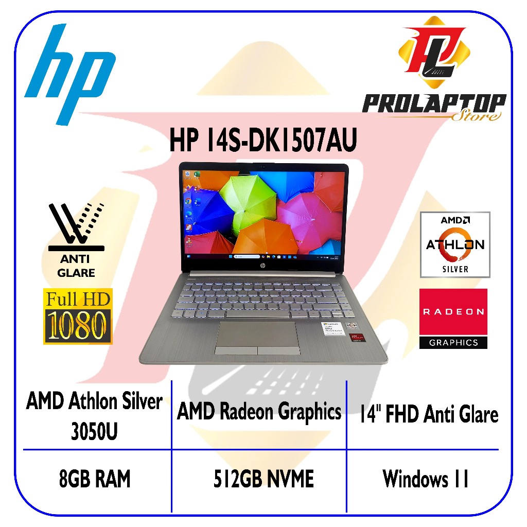HP 14s-dk1507AU AMD Athlon Silver 3050U RAM 8GB SSD NVME 512GB 14" FHD