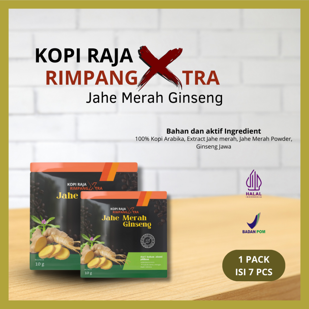 

RAJA RIMPANG | Minuman serbuk kopi jahe merah gingseng (1 pax isi 7 pcs)
