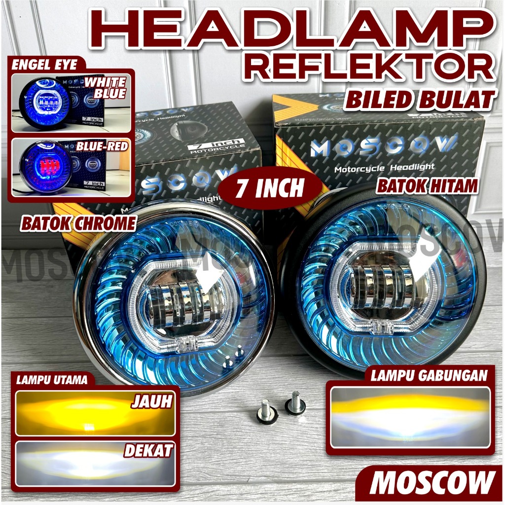 LAMPU PROJIE BILED UKURAN 7INCH PLUS ANGEL RING + DEVIL LED 60 WAT EYE HEADLAMP BILED BISA UNTUK MOB